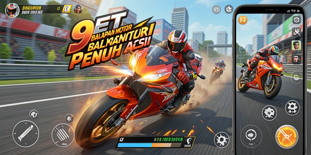 Gameplay seru di 9ET dengan balapan motor yang intens.