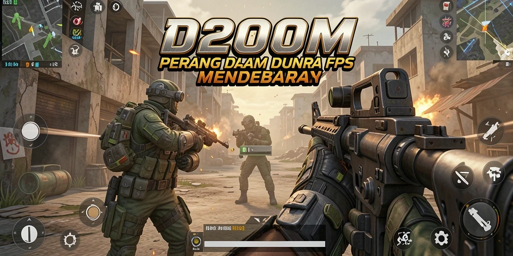 Menampilkan aksi tembak-menembak intens dalam D200M.