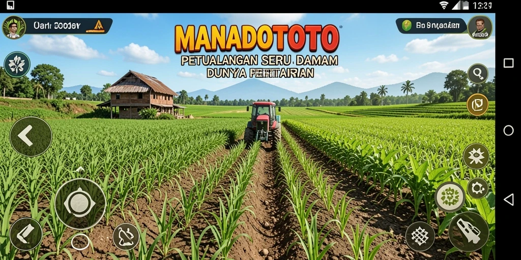 Screenshot gameplay seru dari MANADOTOTO yang menampilkan ladang pertanian.