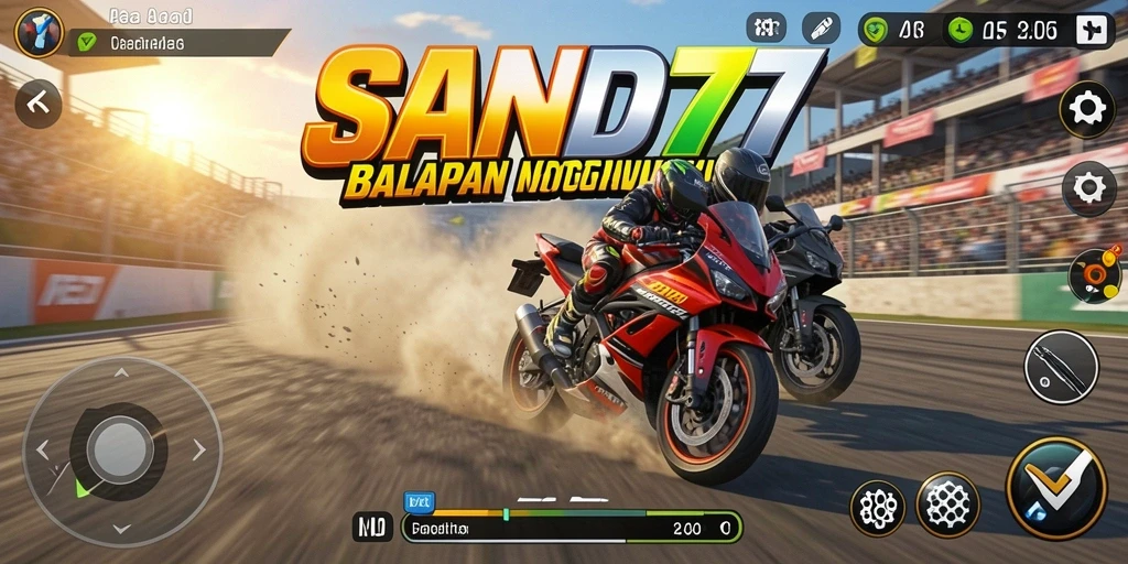 Gameplay mendebarkan dengan balapan motor yang intens di SAND77.
