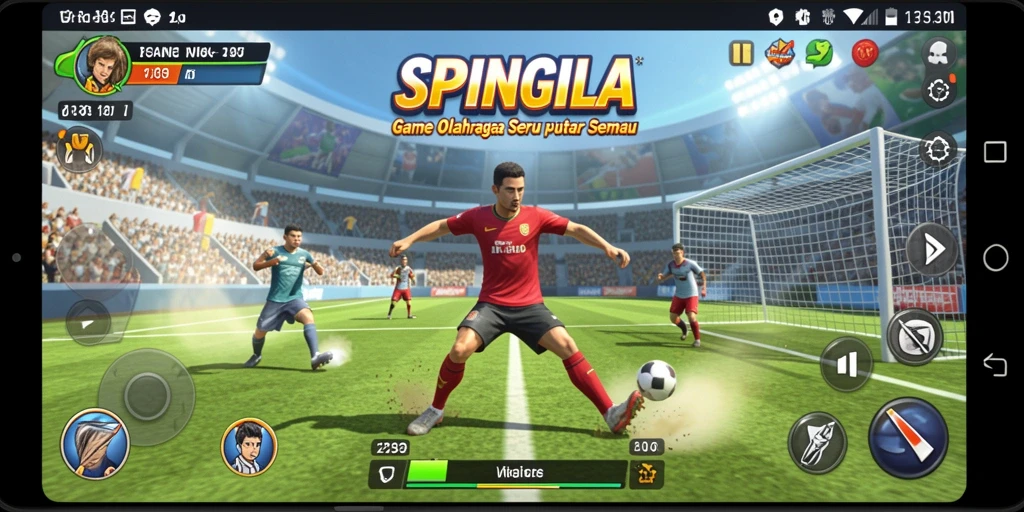 Screenshot utama SPINGILA menampilkan aksi olahraga yang mendebarkan.